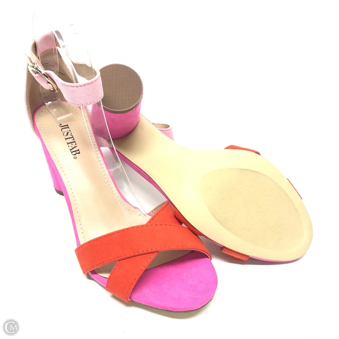 Sandals Heels Block By Just Fab In Orange & Pink, Size: 8.5