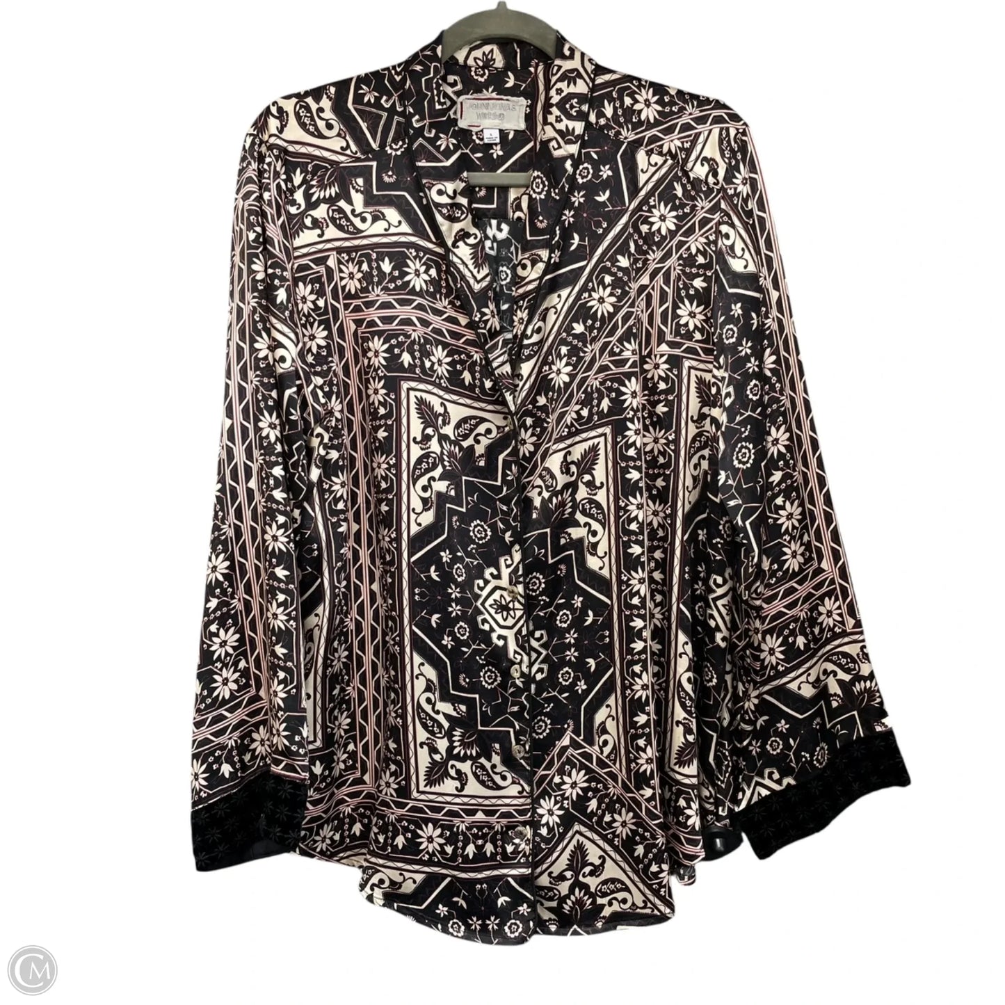 Blouse Long Sleeve By Johnny Was In Black & Cream, Size: L
