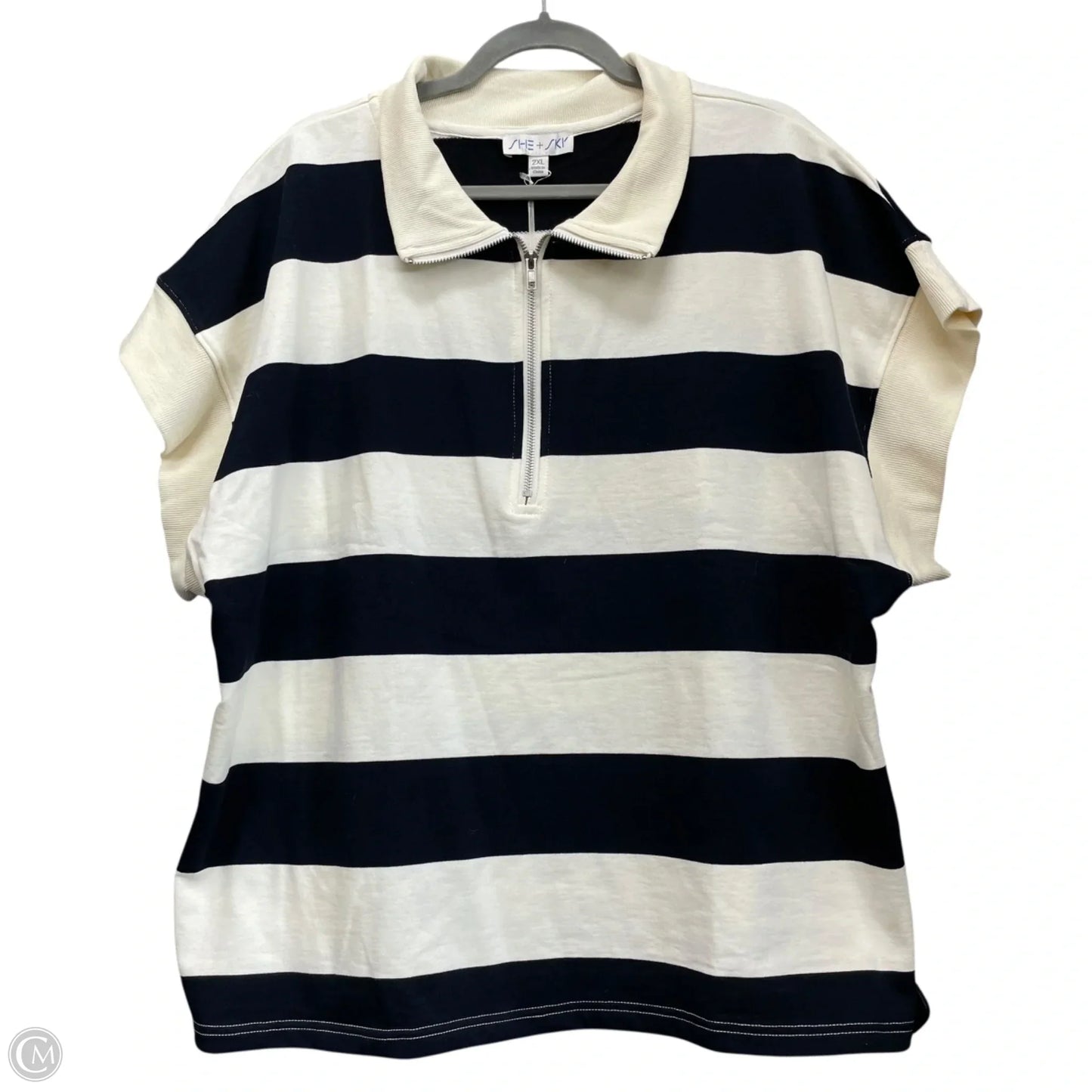 Top Short Sleeve By She + Sky In Black & Cream, Size: 2x