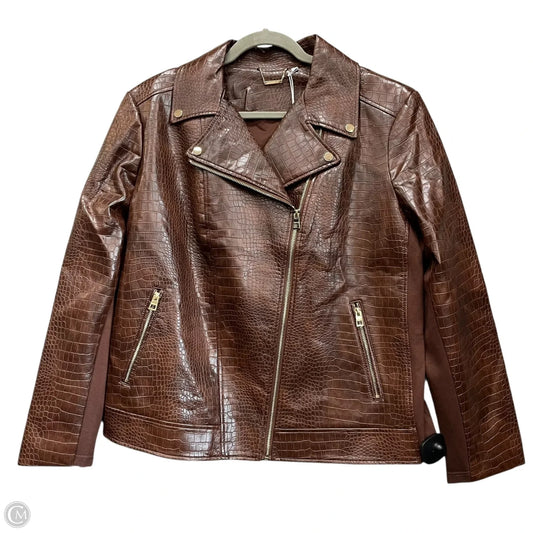 Jacket Moto By Chicos In Brown, Size: 16