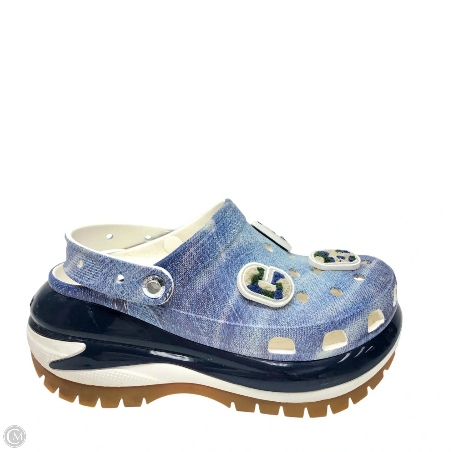 Sandals Heels Platform By Crocs In Blue & White, Size: 8