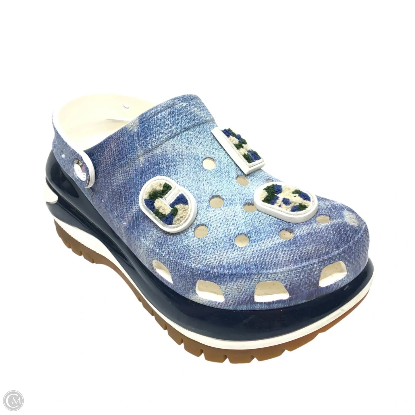 Sandals Heels Platform By Crocs In Blue & White, Size: 8