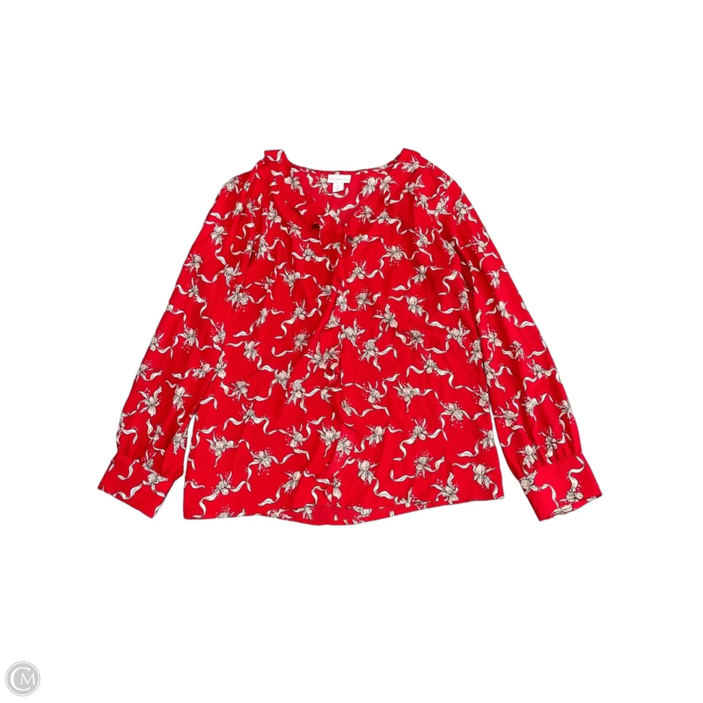 Top Long Sleeve By Liz Claiborne In Red & White, Size: Xl