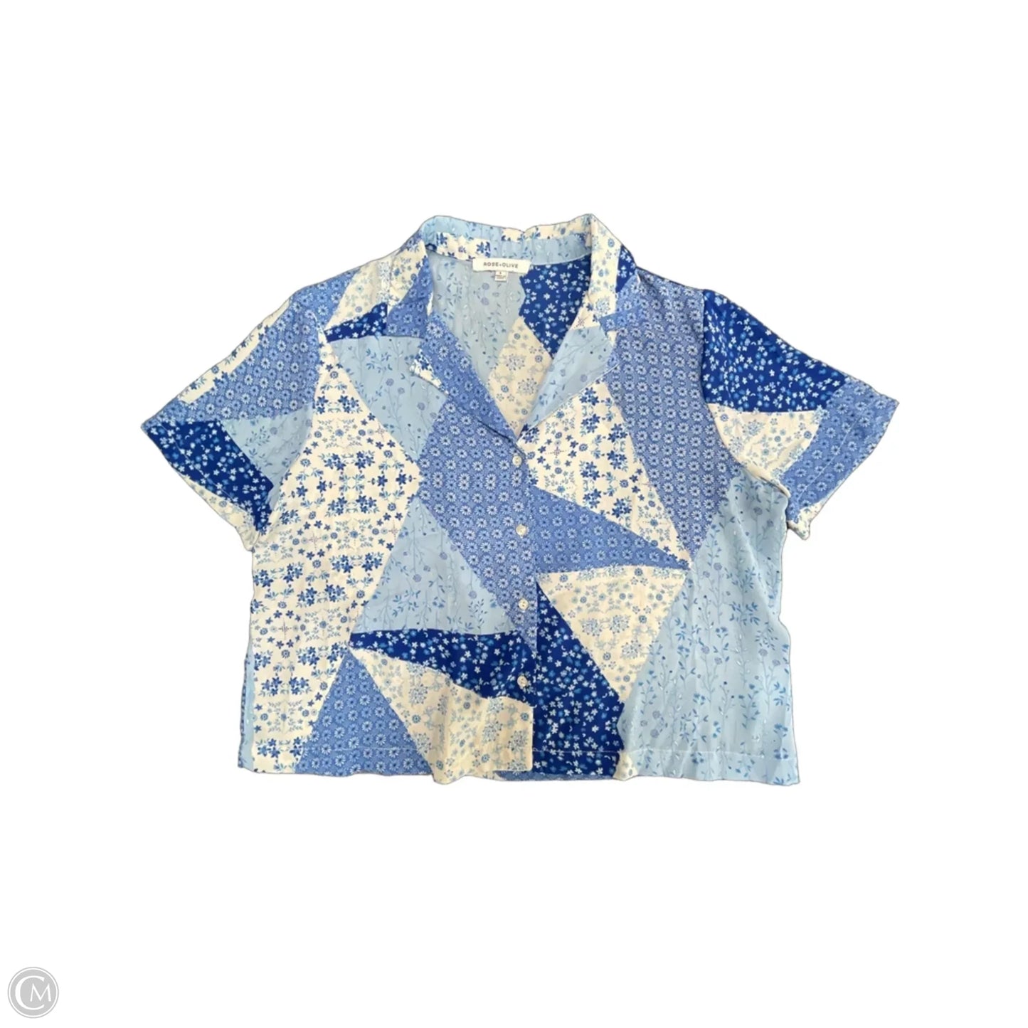 Top Short Sleeve By Rose And Olive In Blue & White, Size: L