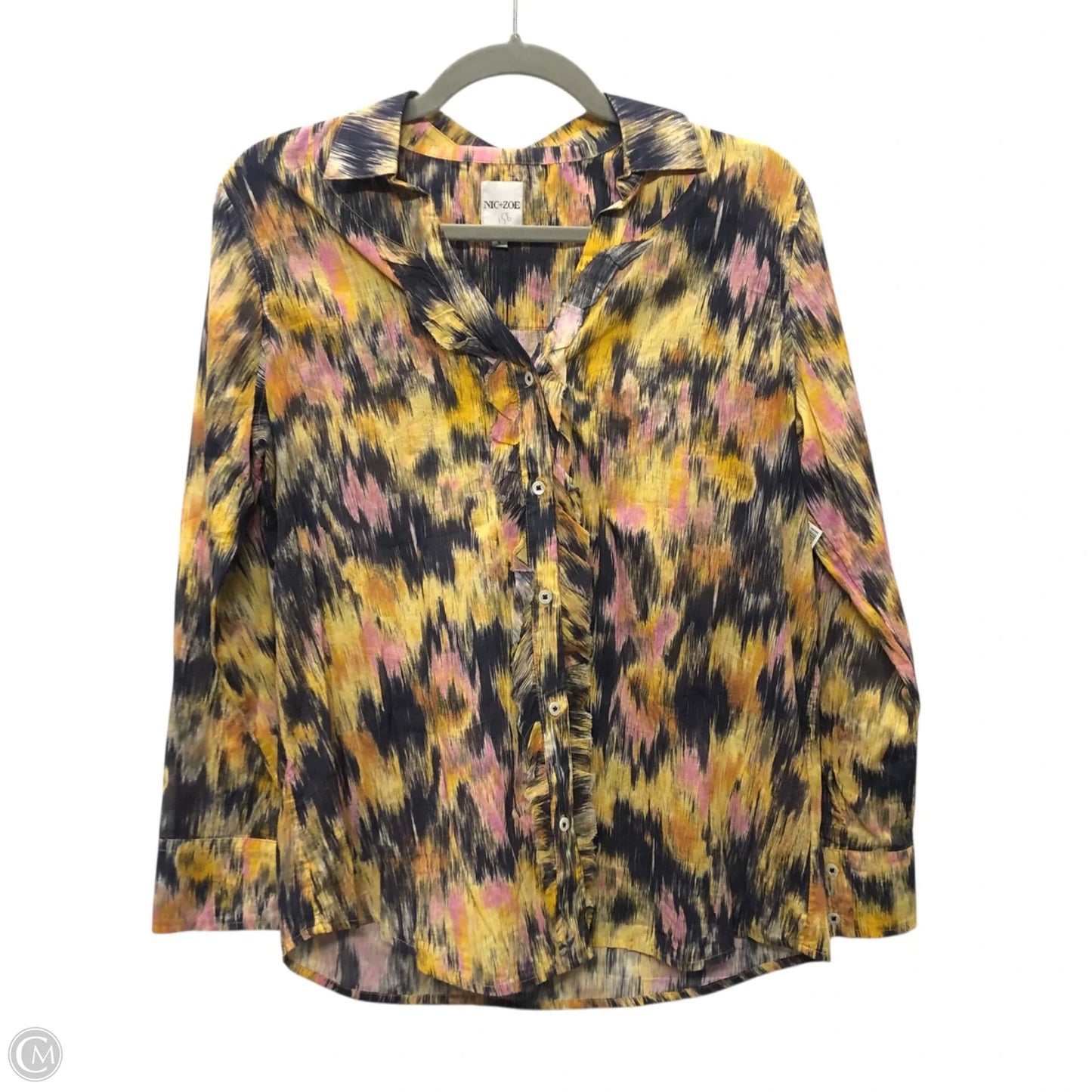 Top Long Sleeve By Nic + Zoe In Blue & Yellow, Size: S