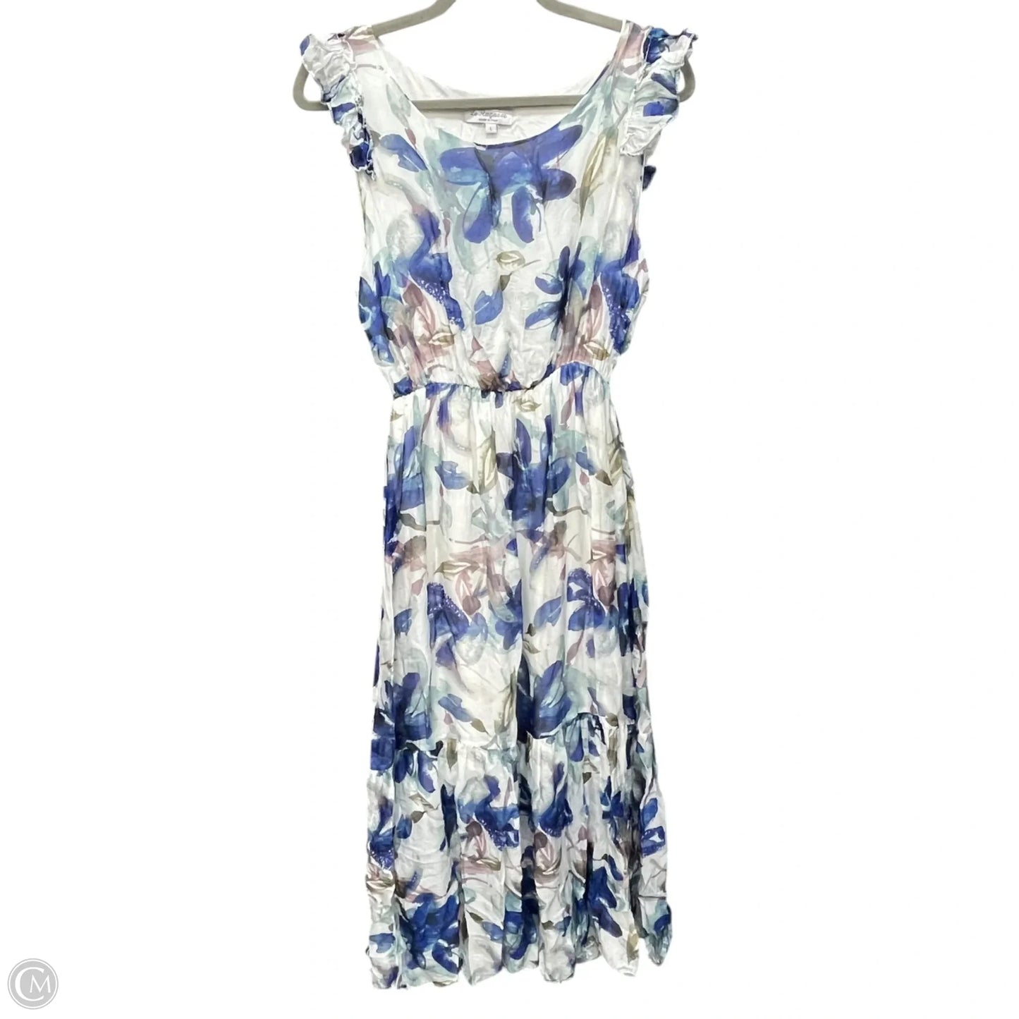 Dress Casual Midi By Cmc In Blue & White, Size: L