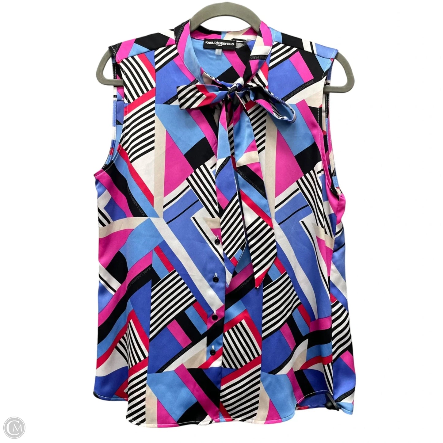 Blouse Designer By Karl Lagerfeld In Blue & Pink, Size: M