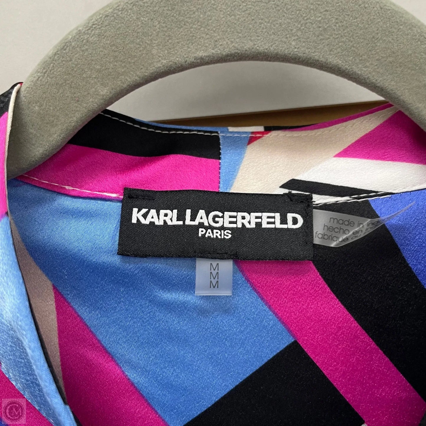 Blouse Designer By Karl Lagerfeld In Blue & Pink, Size: M