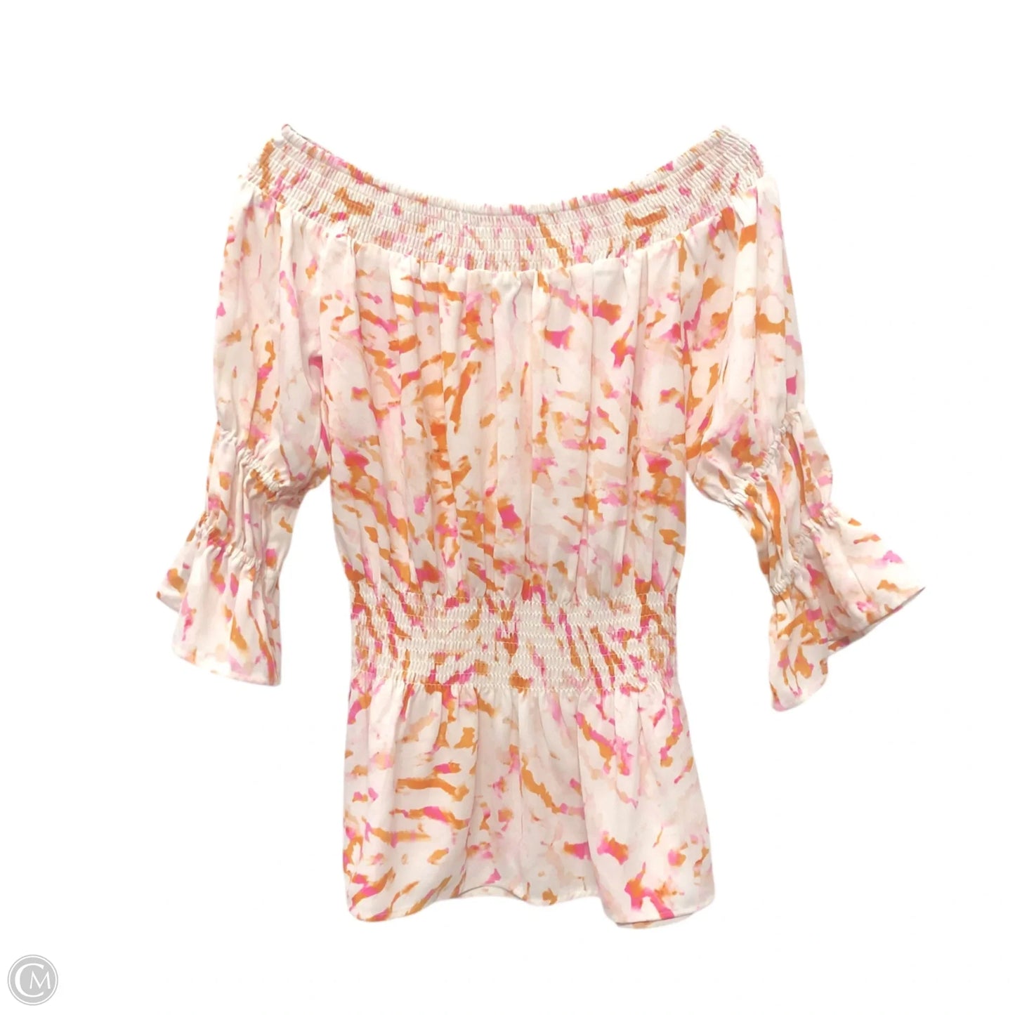 Blouse 3/4 Sleeve By Cabi In Orange & White, Size: Xs