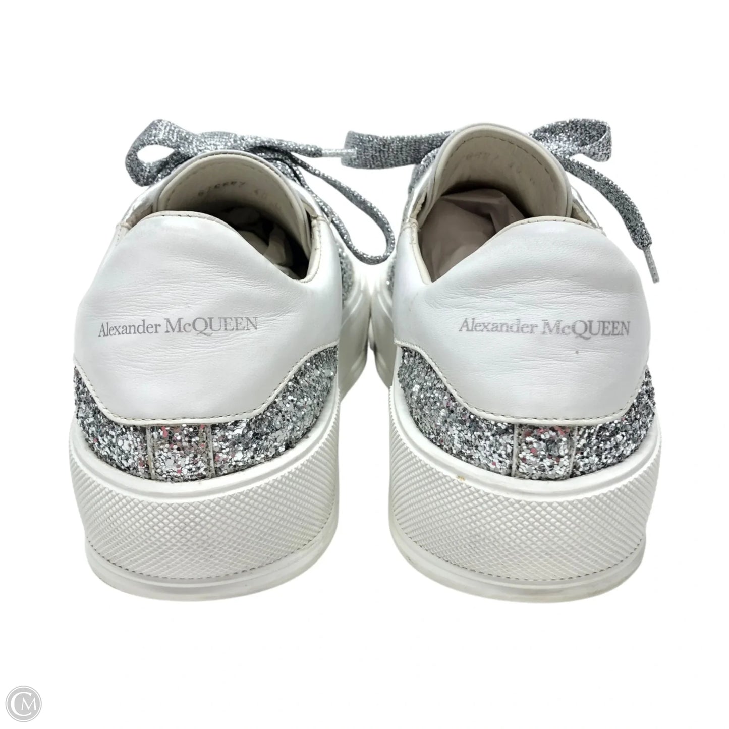 Shoes Luxury Designer By Alexander Mcqueen In Silver & White, Size: 9.5