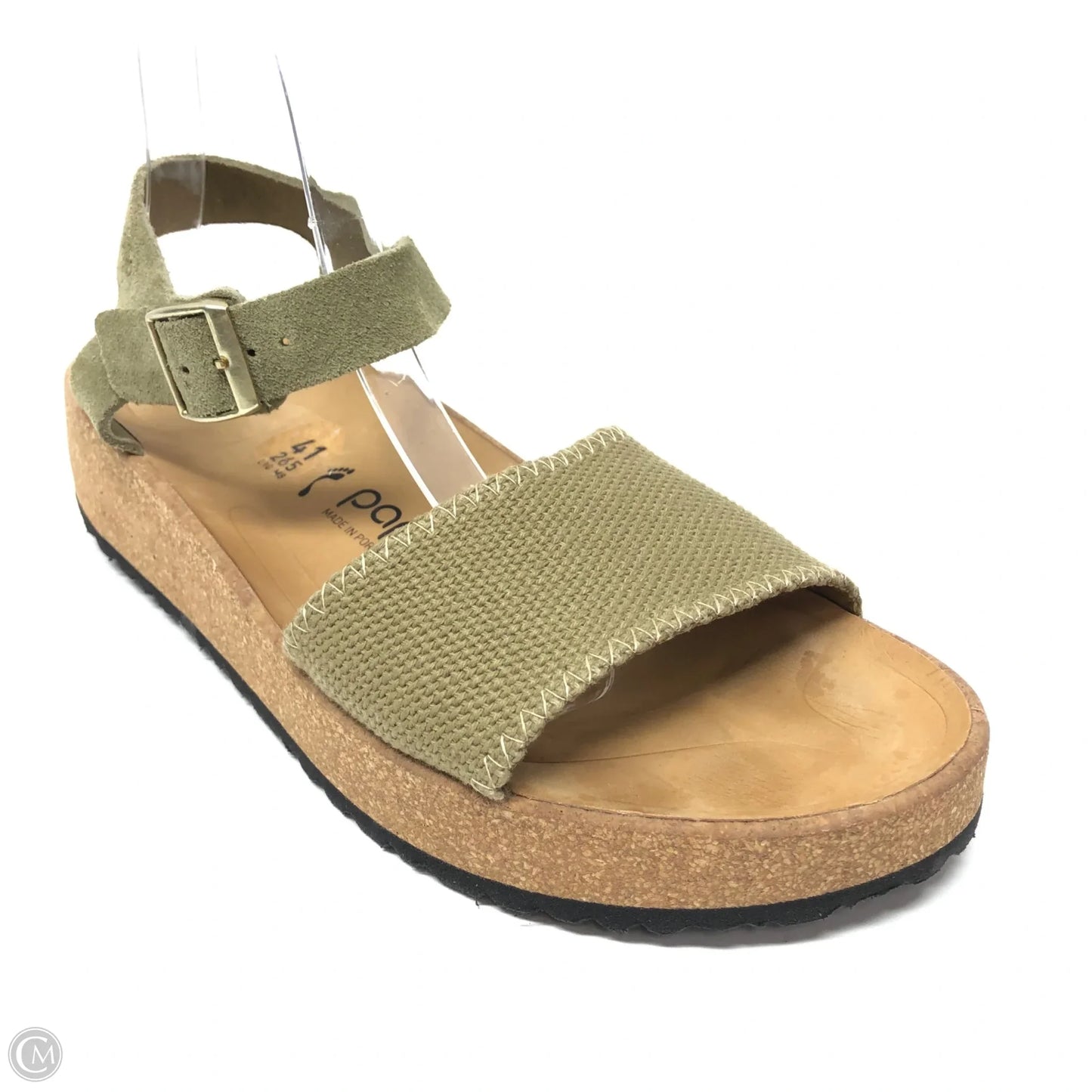 Sandals Heels Wedge By Birkenstock In Green & Tan, Size: 10