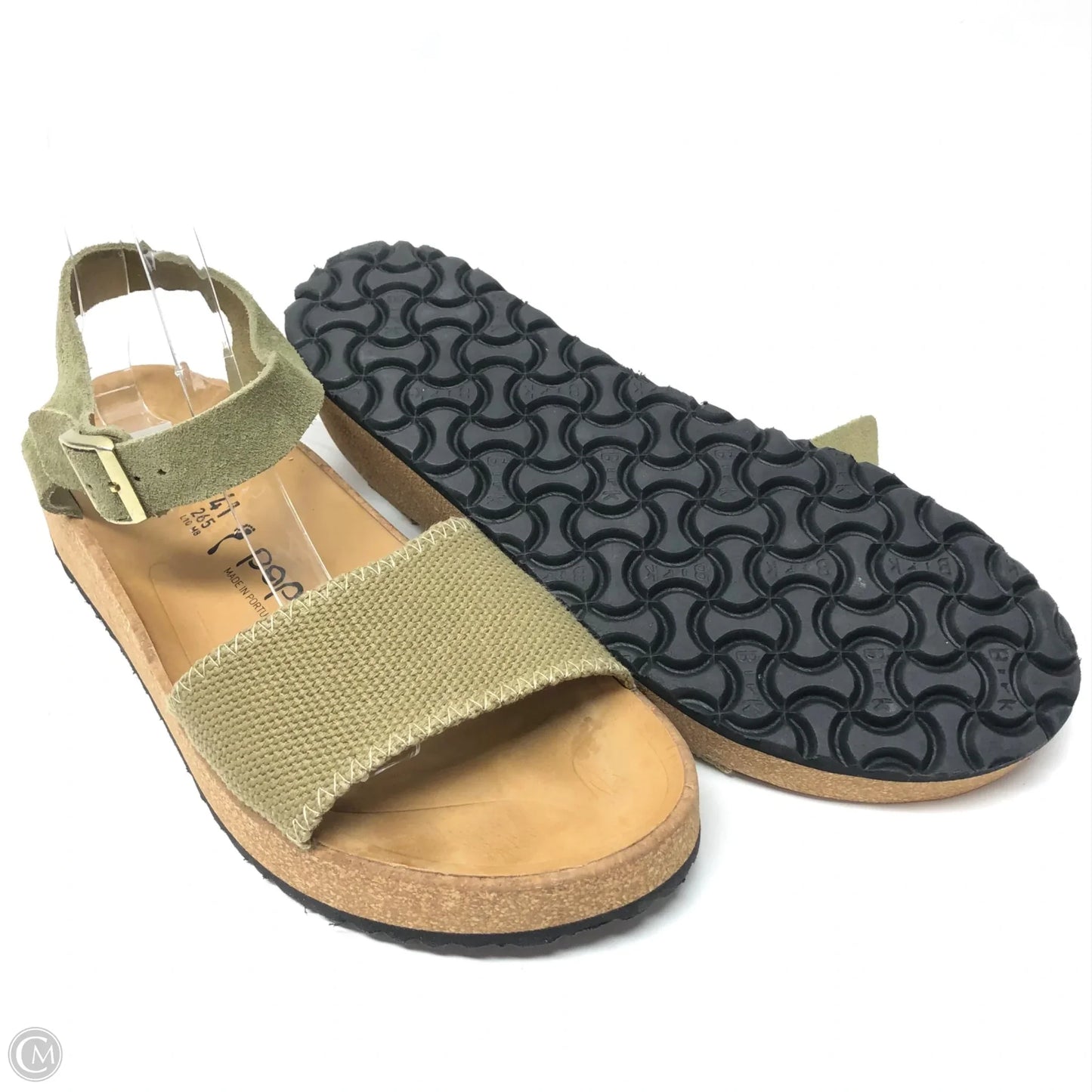 Sandals Heels Wedge By Birkenstock In Green & Tan, Size: 10