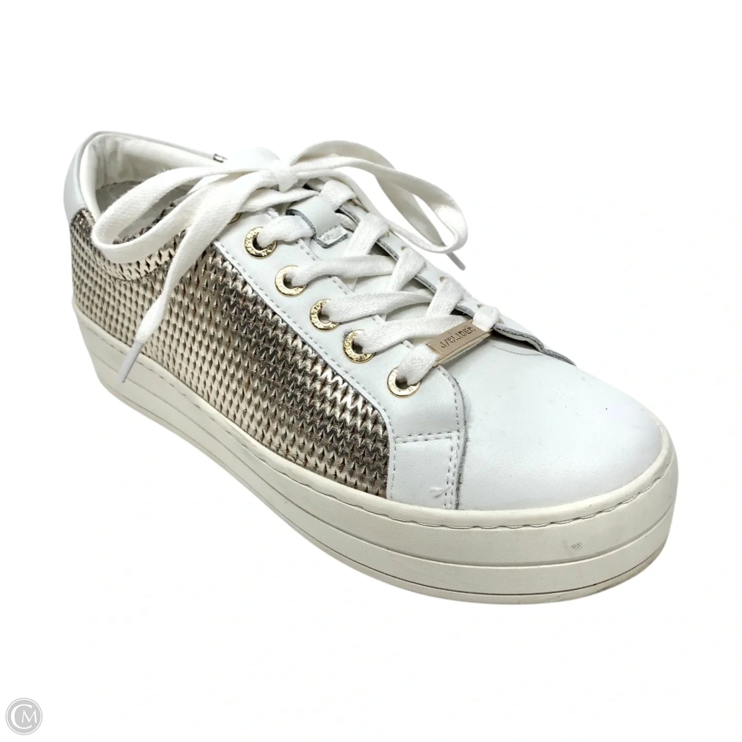 Shoes Sneakers By J Slides In Gold & White, Size: 6