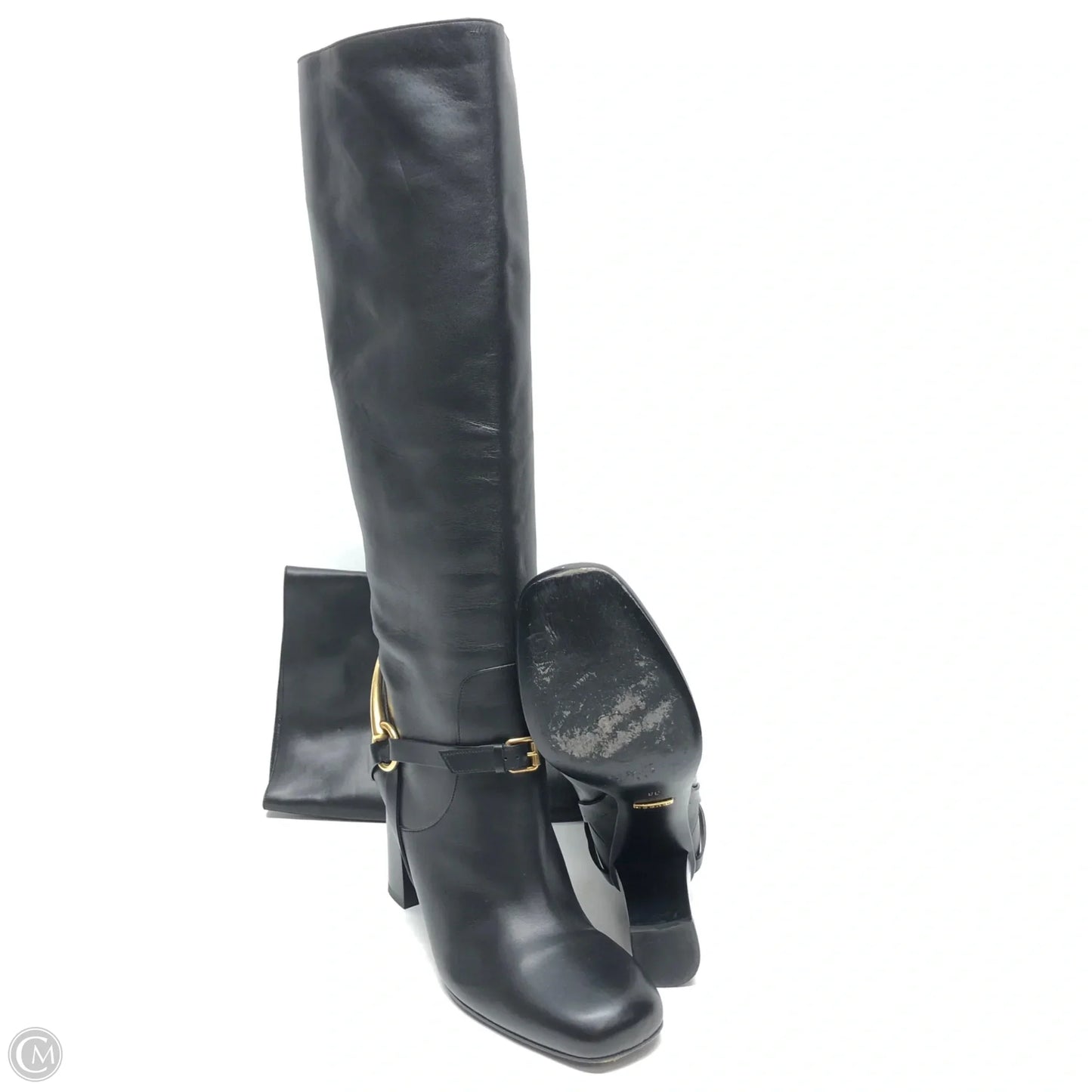 Boots Luxury Designer By Gucci In Black & Gold, Size: 7