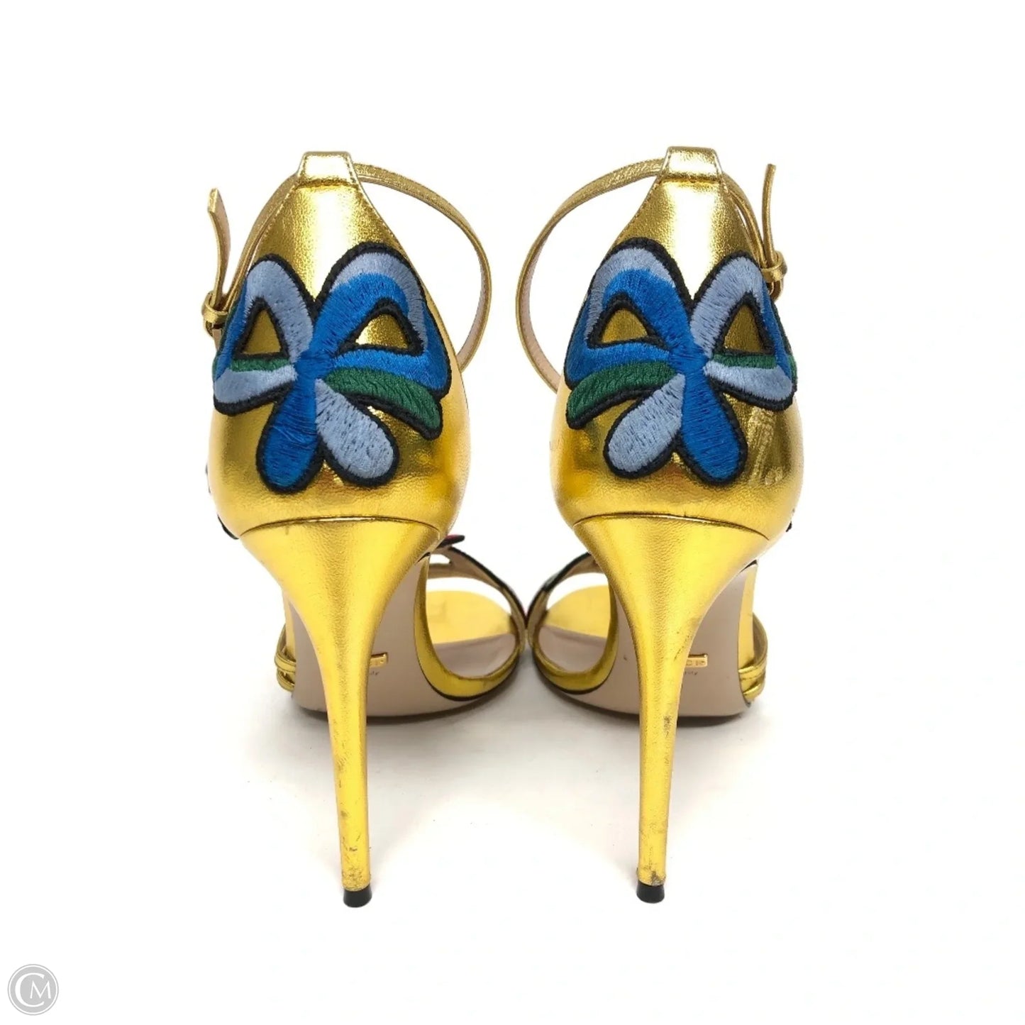 Sandals Luxury Designer By Gucci In Gold, Size: 8.5