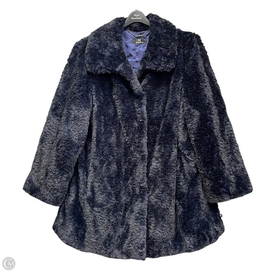 Coat Faux Fur & Sherpa By Dennis Basso Qvc In Navy, Size: 2x