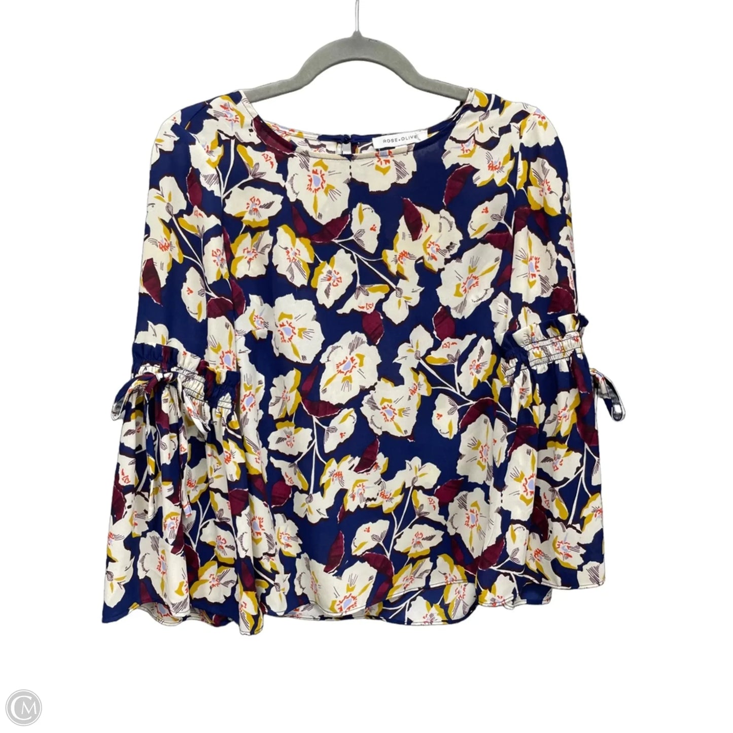 Top Long Sleeve By Rose And Olive In Blue & Cream, Size: Xs