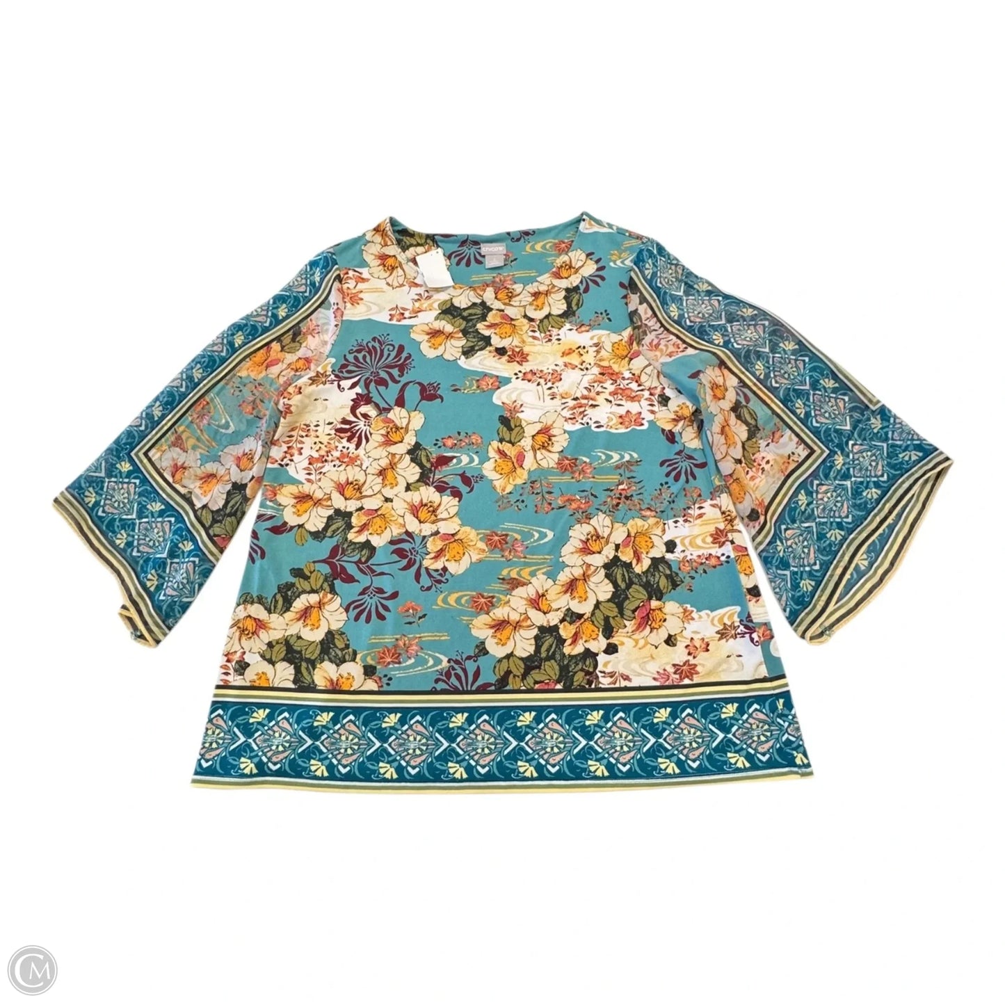 Top 3/4 Sleeve By Chicos In Multi-colored, Size: 2 (L)