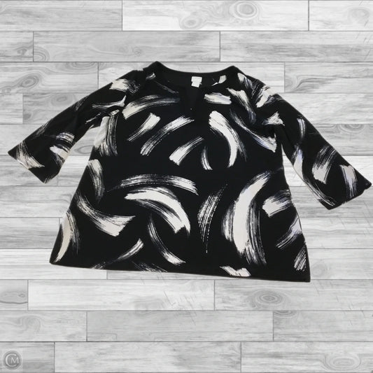 Top 3/4 Sleeve By Chicos In Black & White, Size: Xl