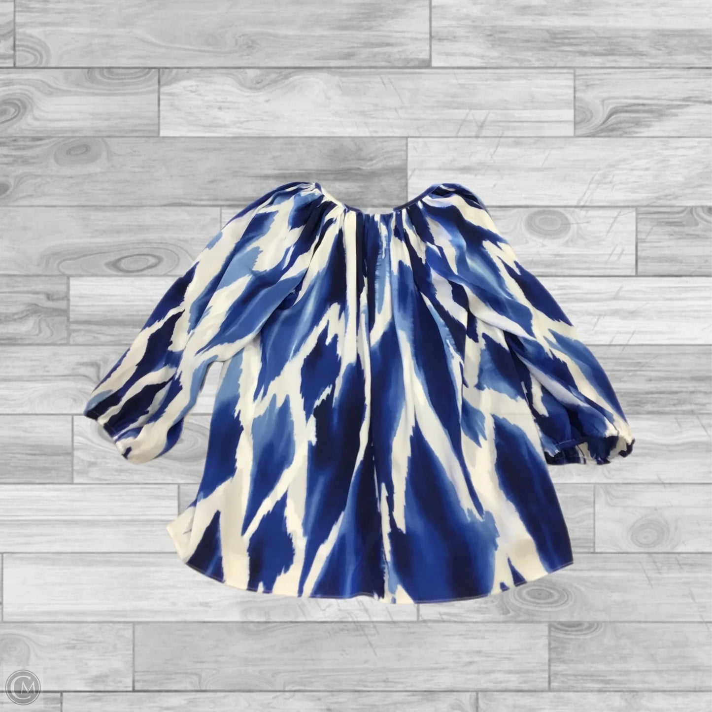 Top Long Sleeve By Chicos In Blue & White, Size: M