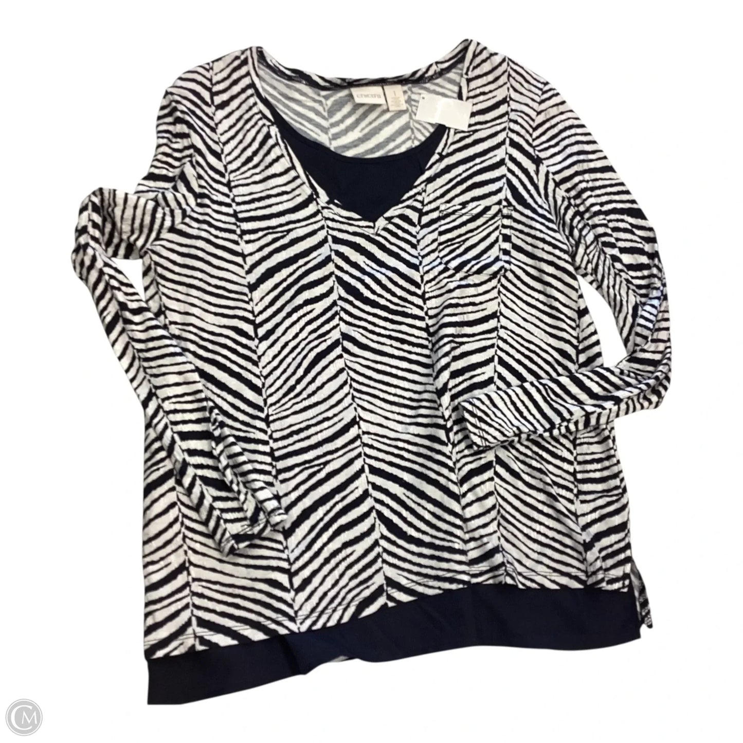 Top Long Sleeve By Chicos In Blue & Cream, Size: M