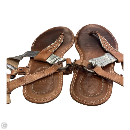 Sandals Designer By Frye In Silver & Tan, Size: 8