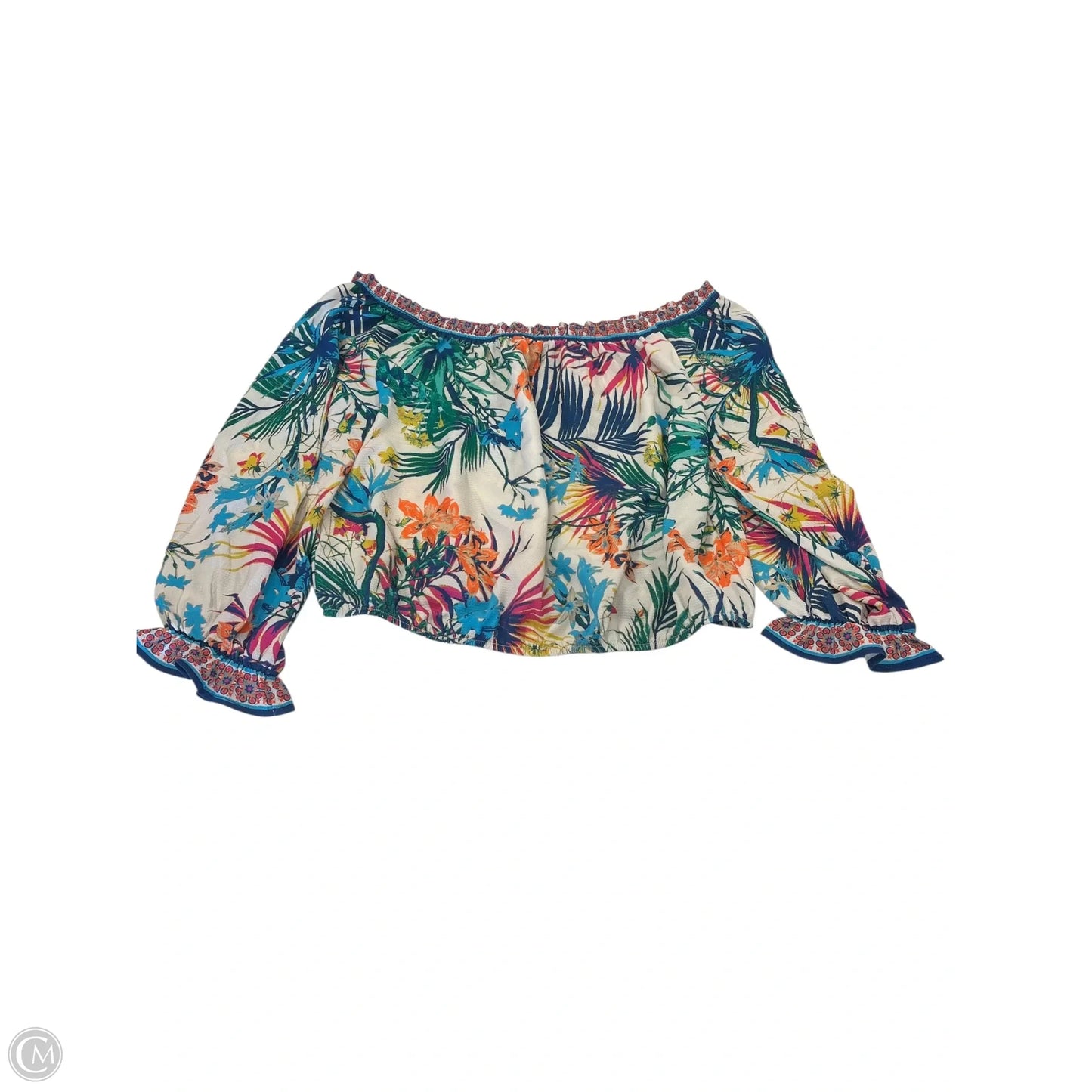 Top 3/4 Sleeve By Flying Tomato In Tropical Print, Size: M