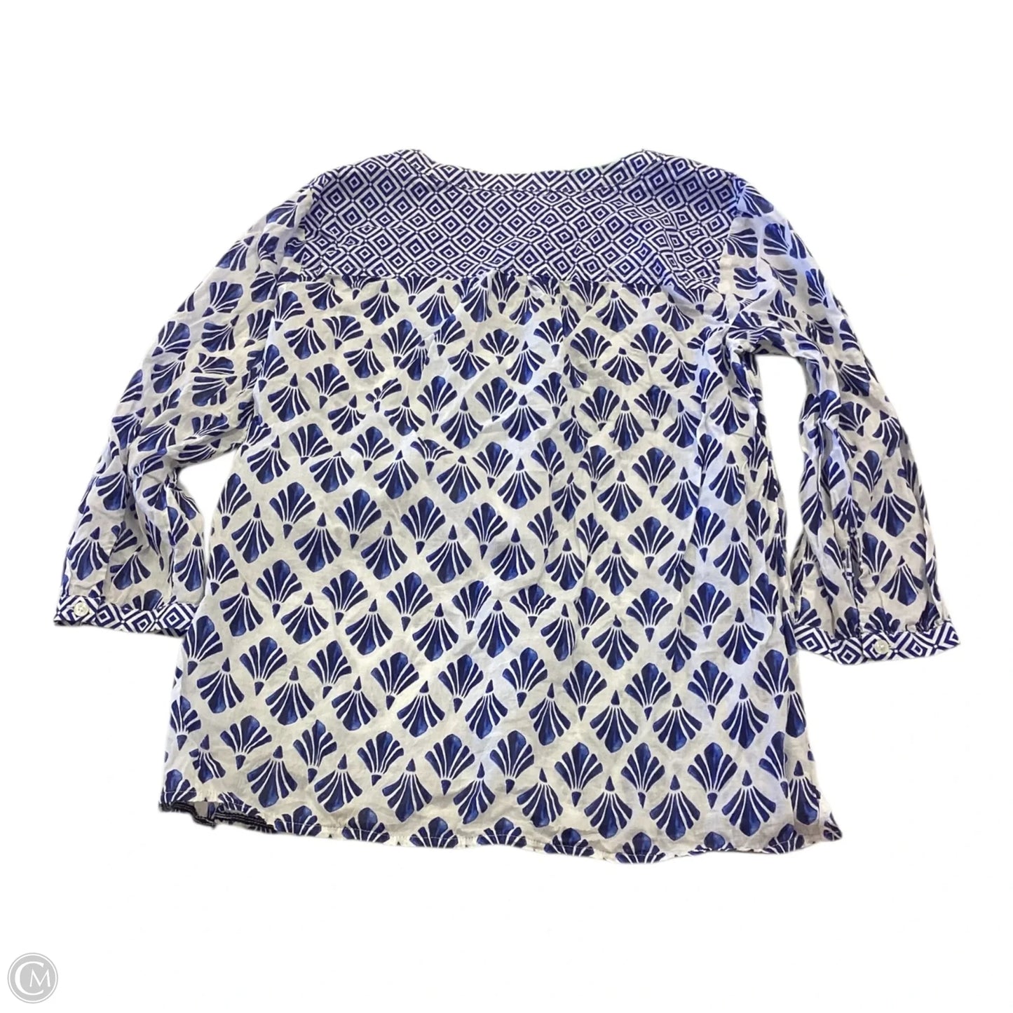 Top 3/4 Sleeve By Talbots In Blue & White, Size: Mp