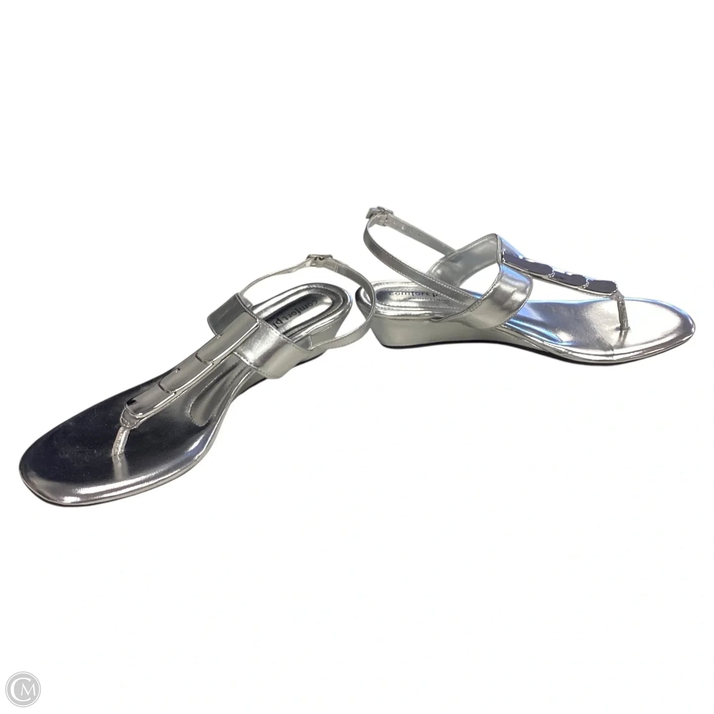 Sandals Heels Wedge By Comfort Plus In Silver, Size: 10