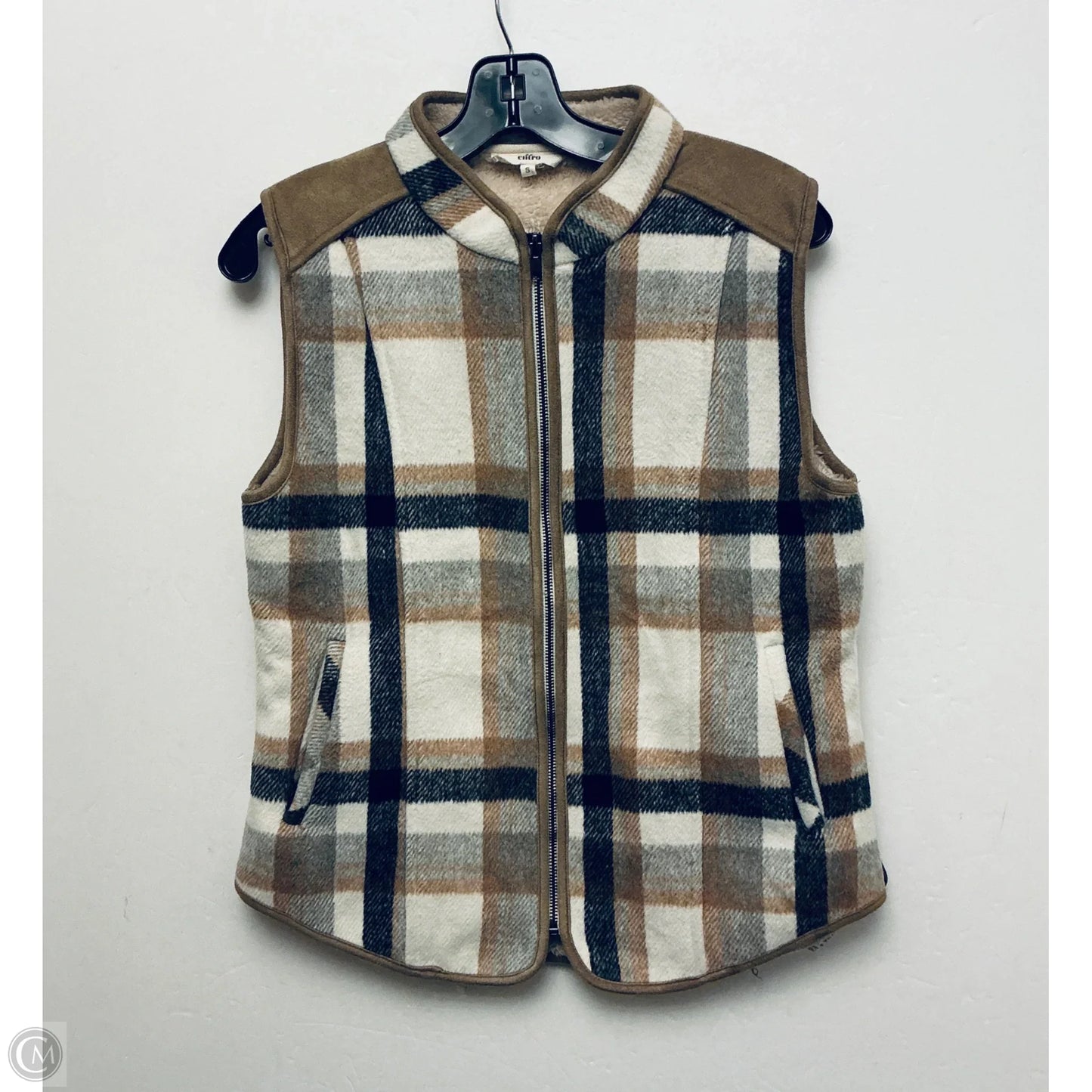 Vest Faux Fur & Sherpa By Entro In Plaid Pattern, Size: S