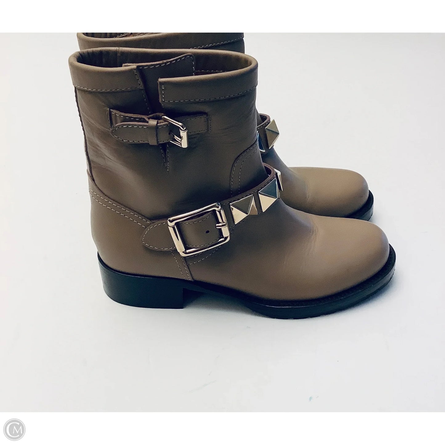 Boots Luxury Designer By Valentino-garavani In Taupe, Size: 6.5