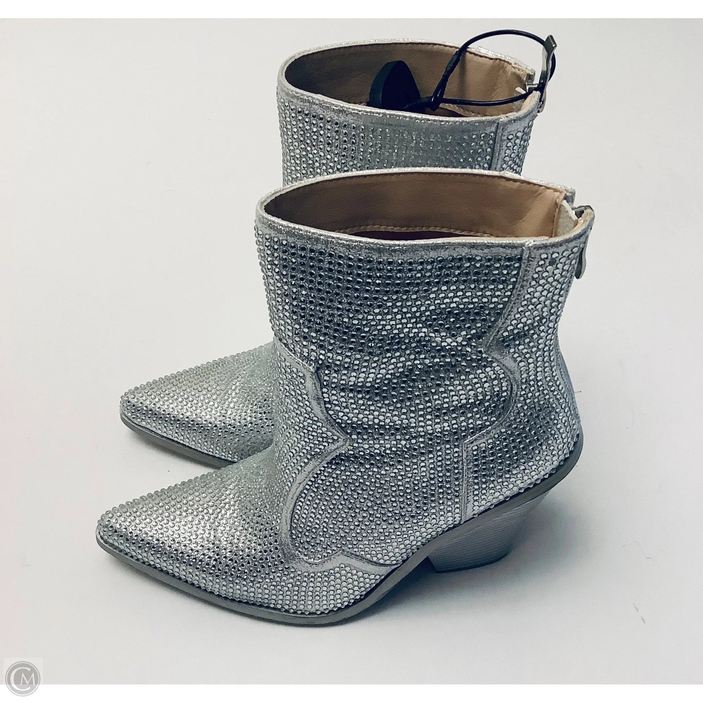 Boots Ankle Heels By Clothes Mentor In Silver, Size: 7.5