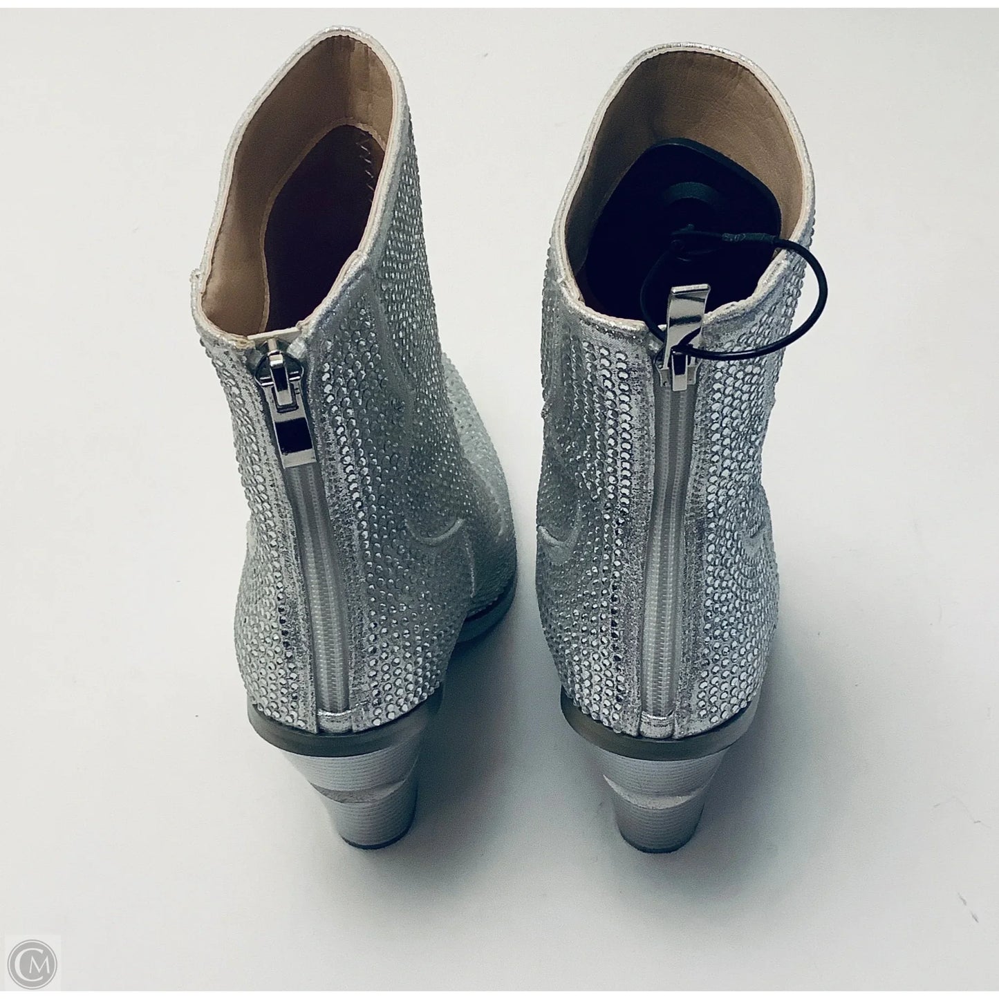 Boots Ankle Heels By Clothes Mentor In Silver, Size: 7.5