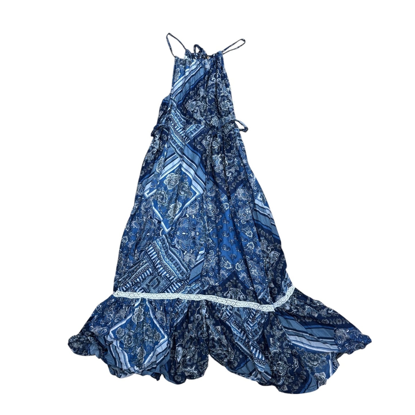 Dress Casual Maxi By Lucky Brand In Blue & White, Size:L