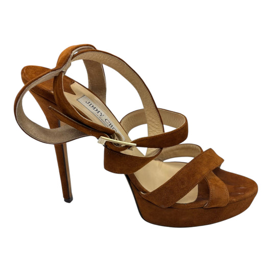 Sandals Luxury Designer By Jimmy Choo In Brown, Size:10