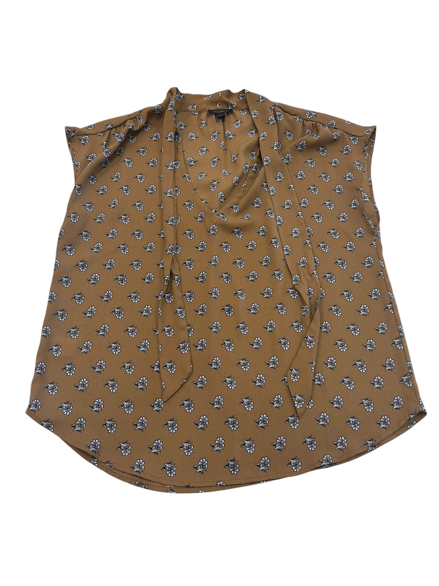 Blouse Sleeveless By Ann Taylor In Blue & Tan, Size:S