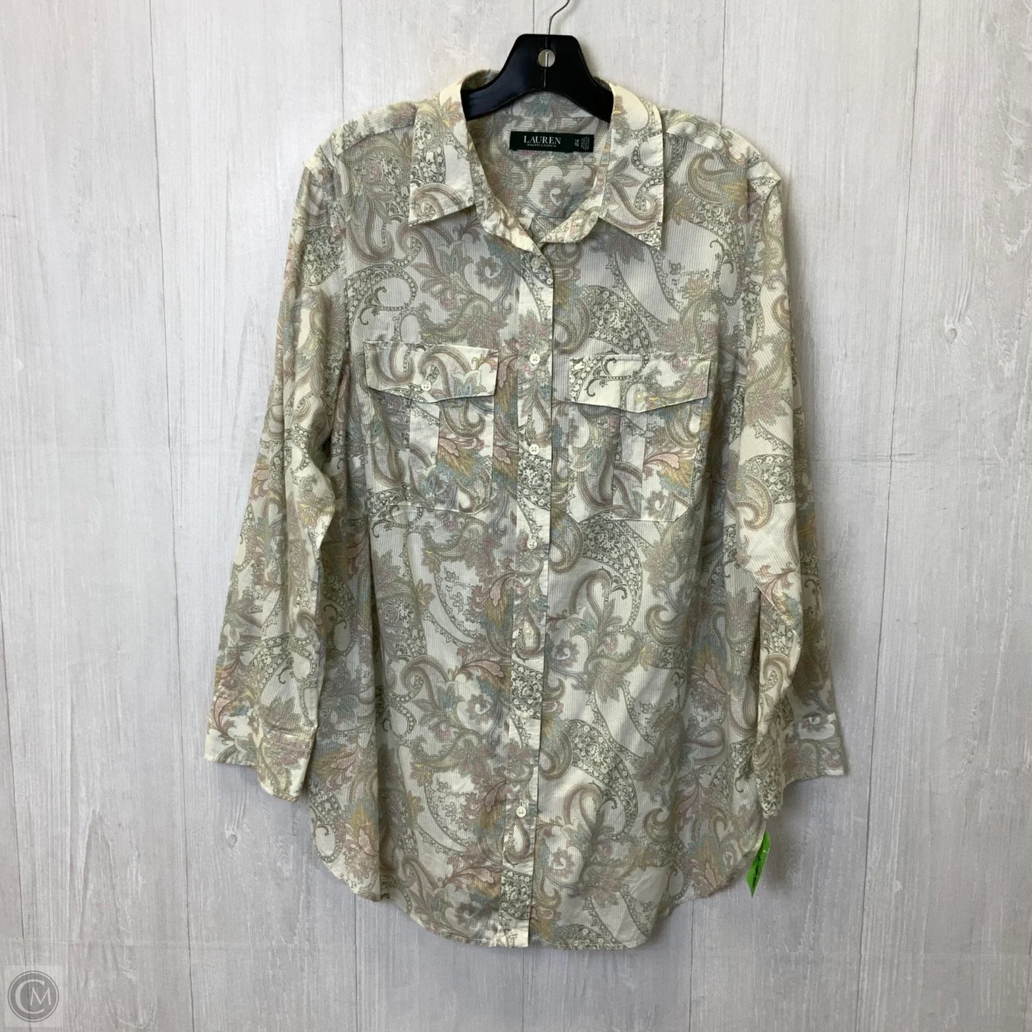 Blouse Long Sleeve By Lauren By Ralph Lauren In Grey & White, Size: 1x