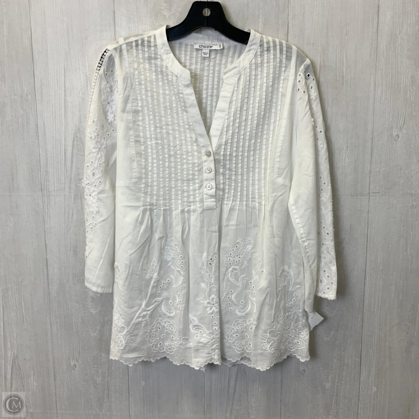 Top 3/4 Sleeve By Chicos In White, Size: S