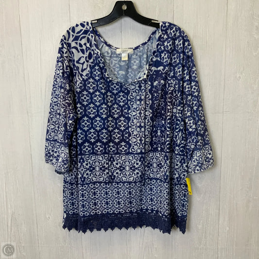 Top 3/4 Sleeve By Cj Banks In Blue & White, Size: 1x