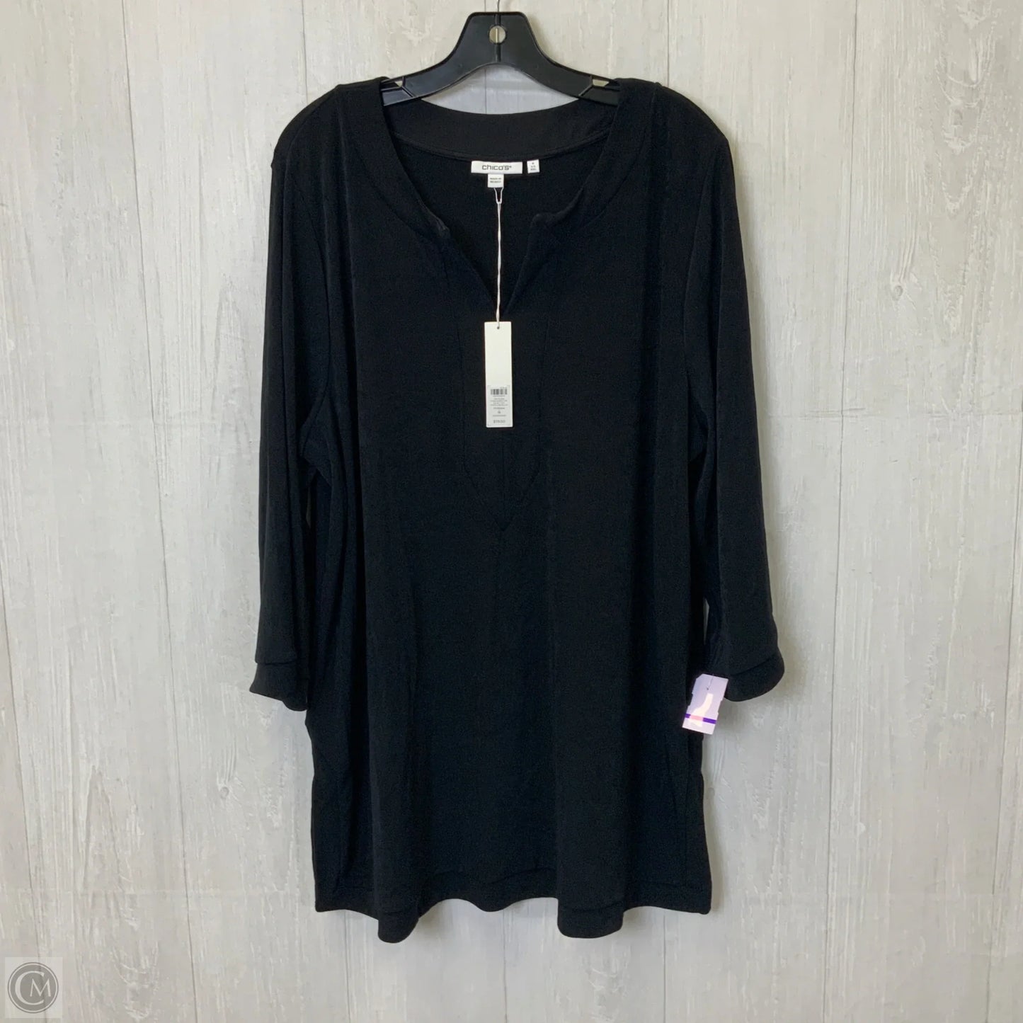 Top 3/4 Sleeve By Chicos In Black, Size: 3x