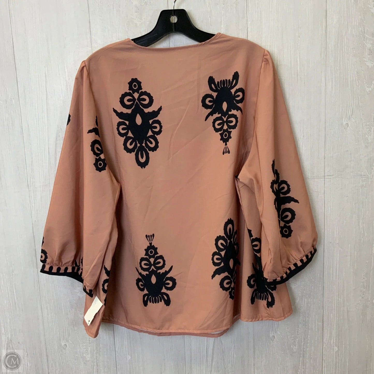 Top 3/4 Sleeve Basic By Shein In Black & Pink, Size: 2x