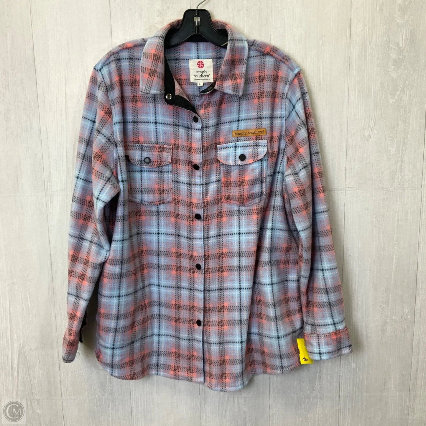 Jacket Fleece By Simply Southern In Blue & Pink, Size: L