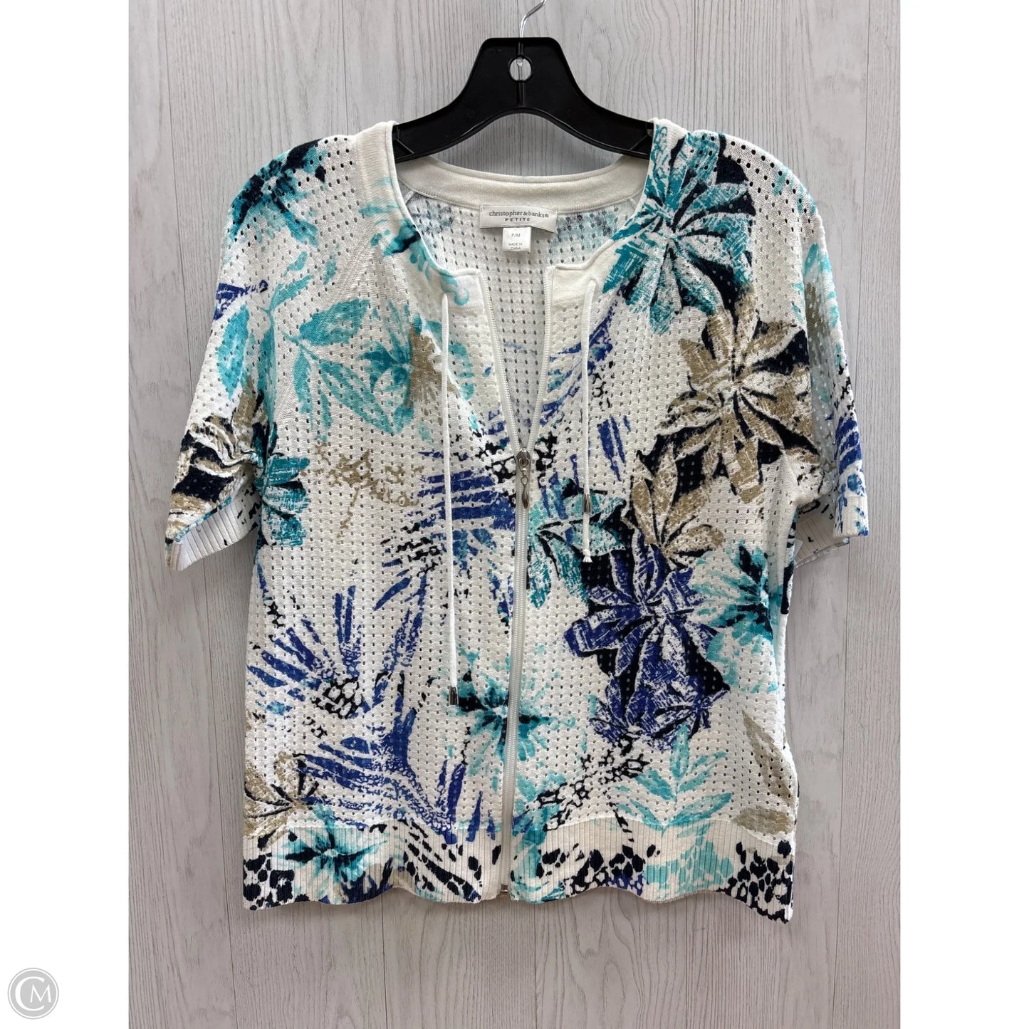 Top Short Sleeve By Cj Banks In Blue & White, Size: M