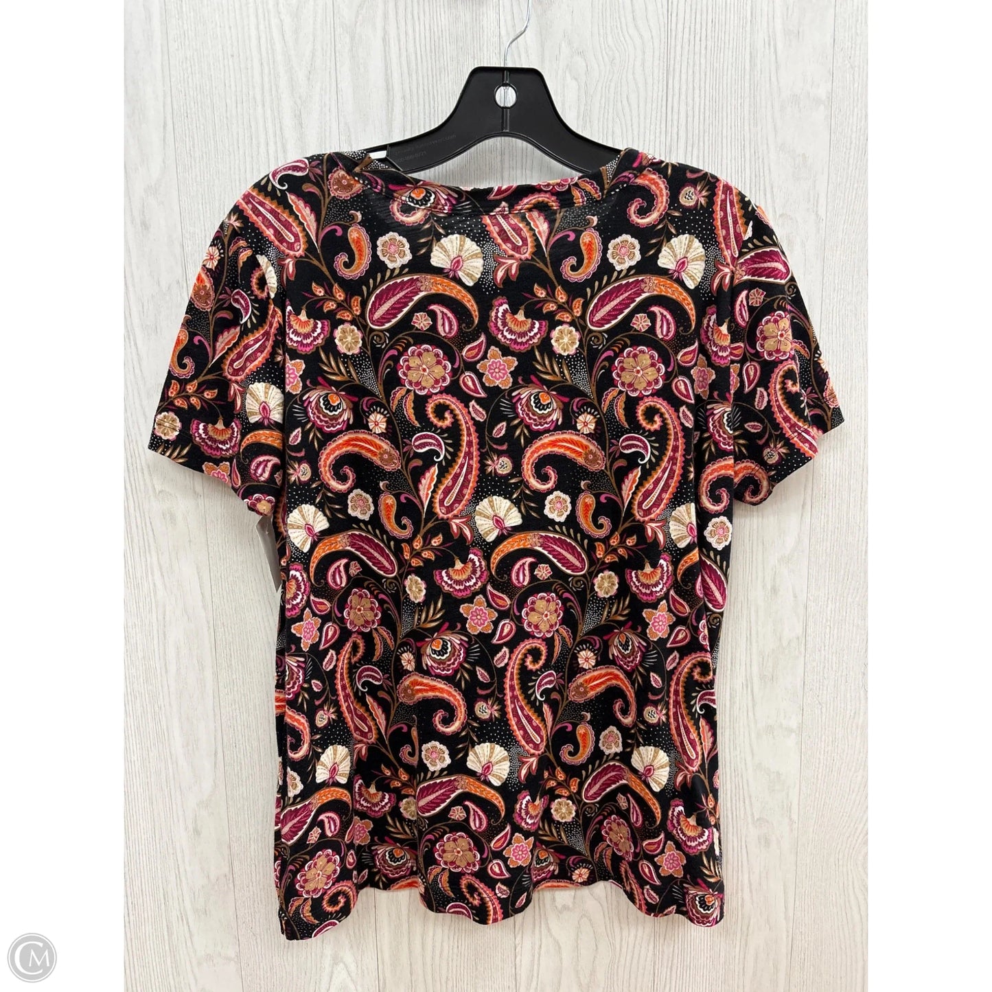 Top Short Sleeve Basic By Loft In Black & Pink, Size: M