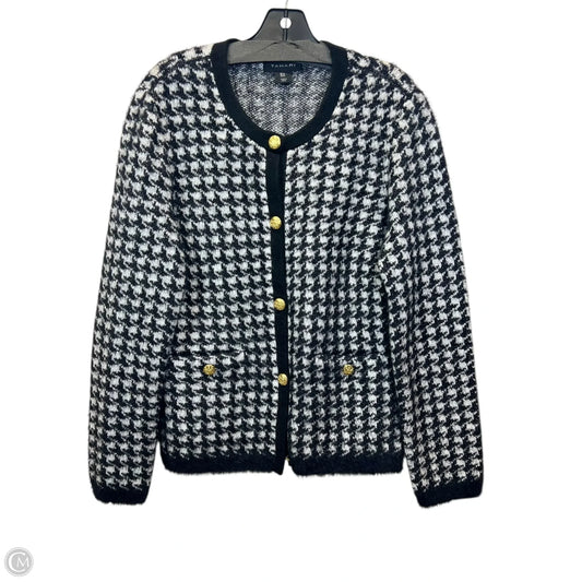 Sweater Cardigan Designer By Tahari In Black & White, Size: M