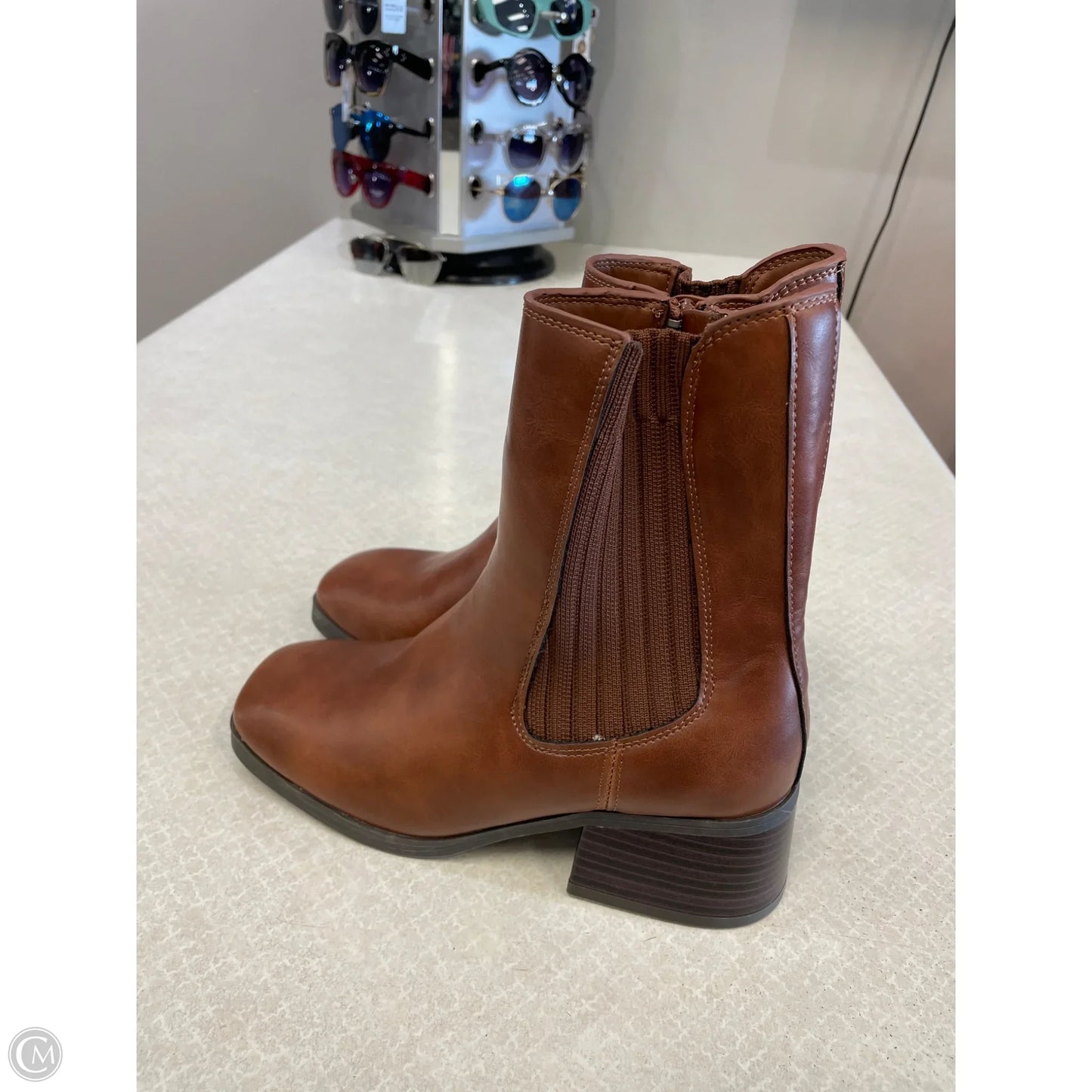 Boots Ankle Heels By Bamboo In Brown, Size: 6.5