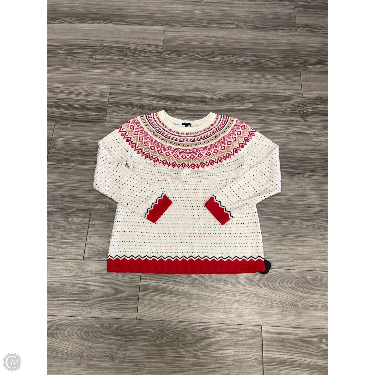 Sweater By Talbots In Cream & Red, Size: L