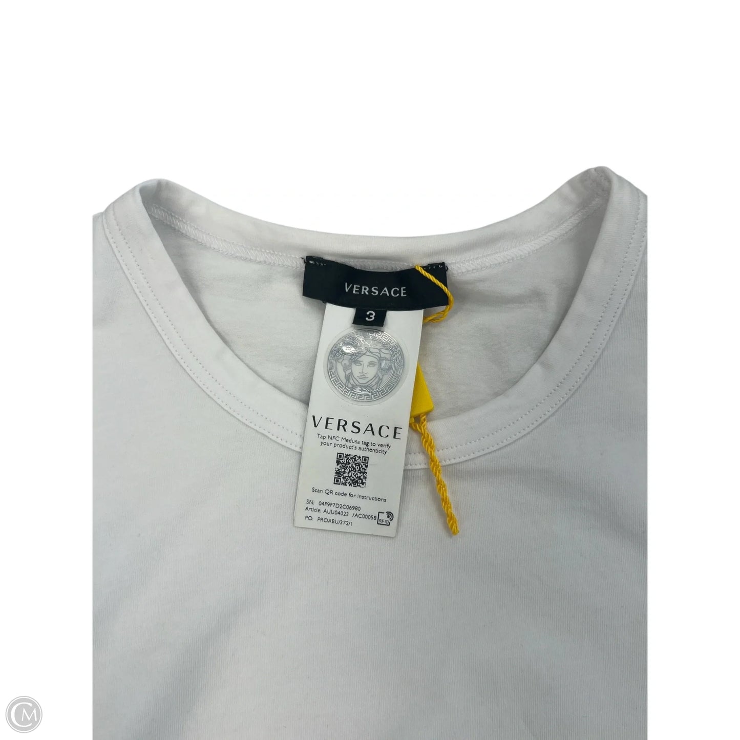 Top Short Sleeve Luxury Designer By Versace In White, Size: Xs