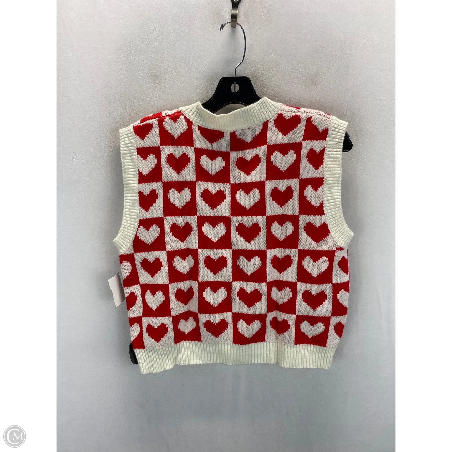Vest Sweater By Shein In Red & White, Size: 4