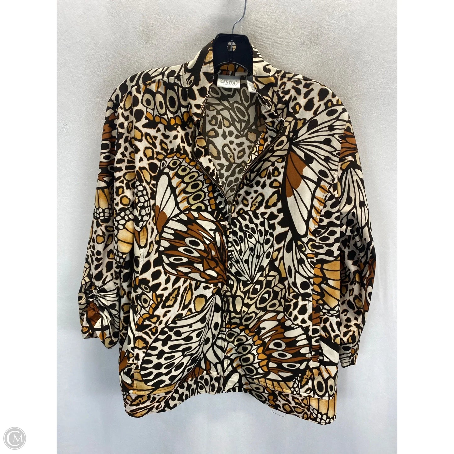 Jacket Shirt By Chicos In Black & Cream, Size: L